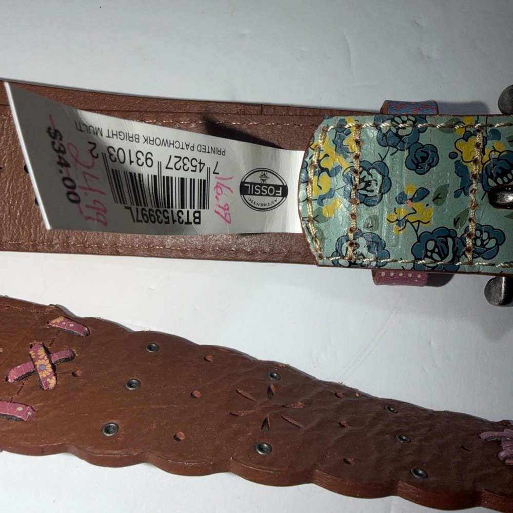 Fossil Leather Brown Multicolor Patchwork BOHO Be… - image 5